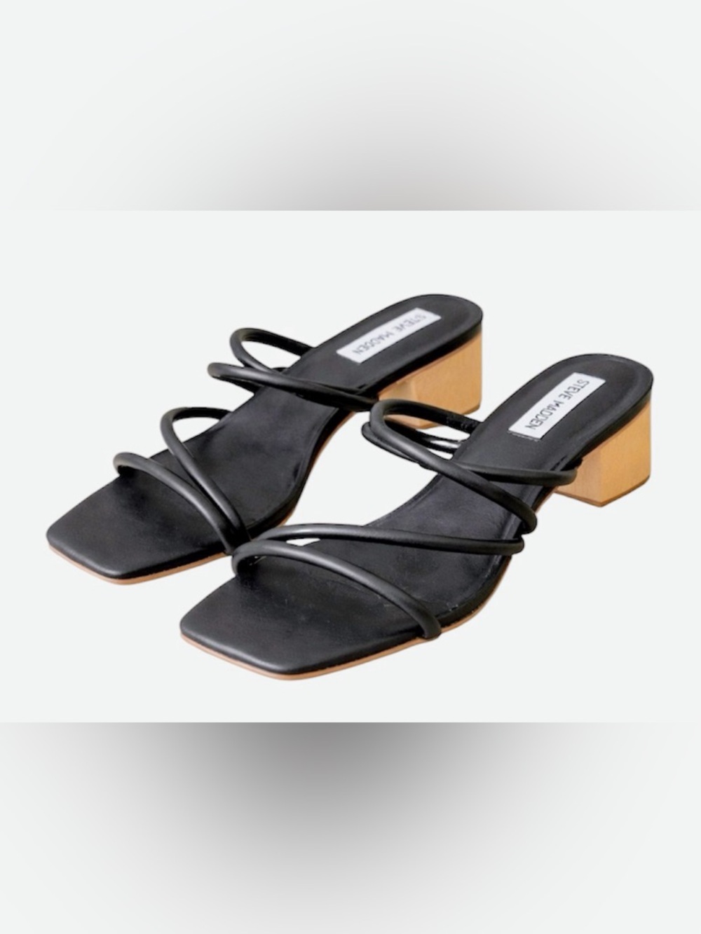 Steve Madden Black Strappy Mule Heels Square Toe Minimalist Chic Size 8